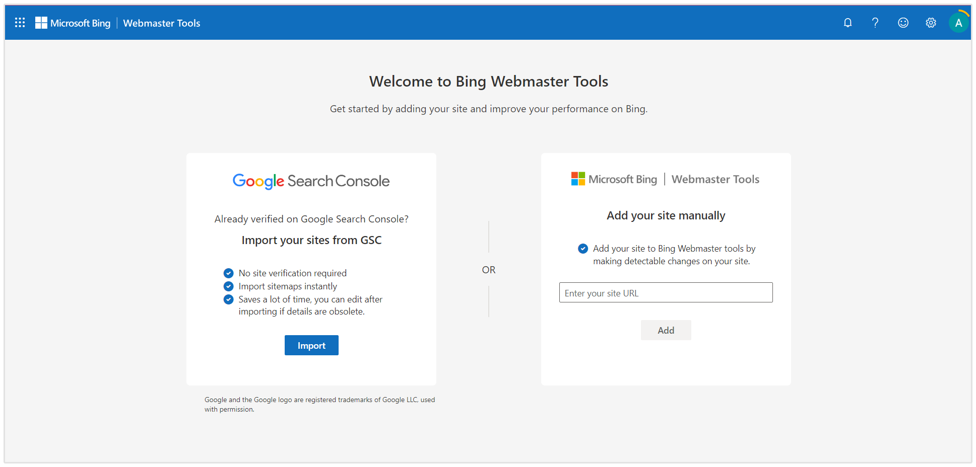 Einrichtung des Bing Webmaster-Eigenschaftensatzes